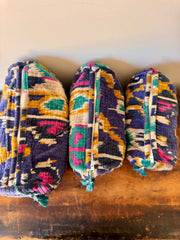Velvet Makeup Bag – Blue Ikat