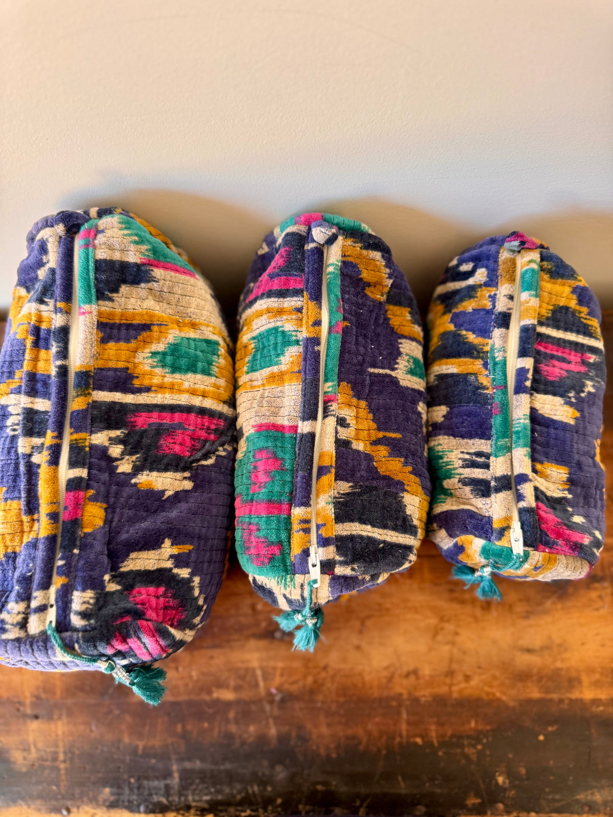 Velvet Makeup Bag – Blue Ikat