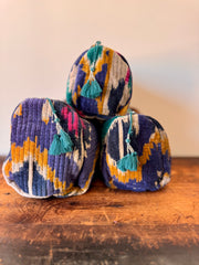 Velvet Makeup Bag – Blue Ikat