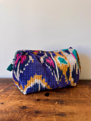Velvet Makeup Bag – Blue Ikat