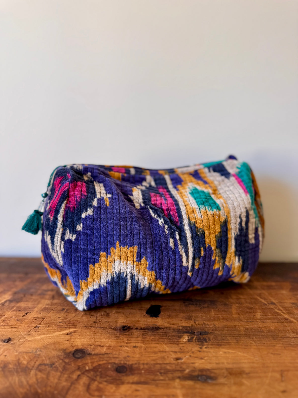 Velvet Makeup Bag – Blue Ikat