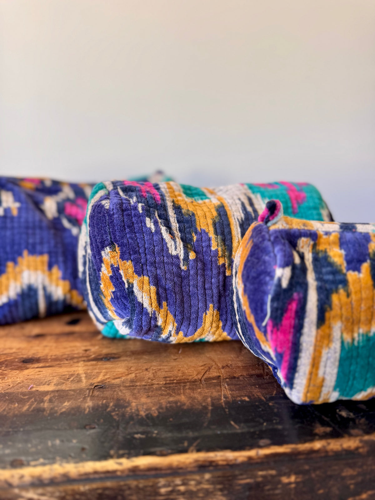 Velvet Makeup Bag – Blue Ikat