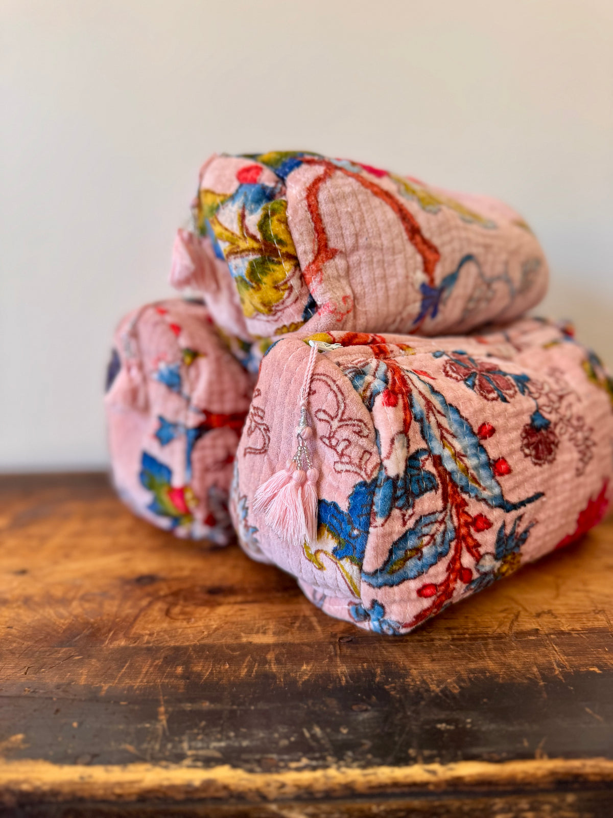 Velvet Makeup Bag – Pink Floral