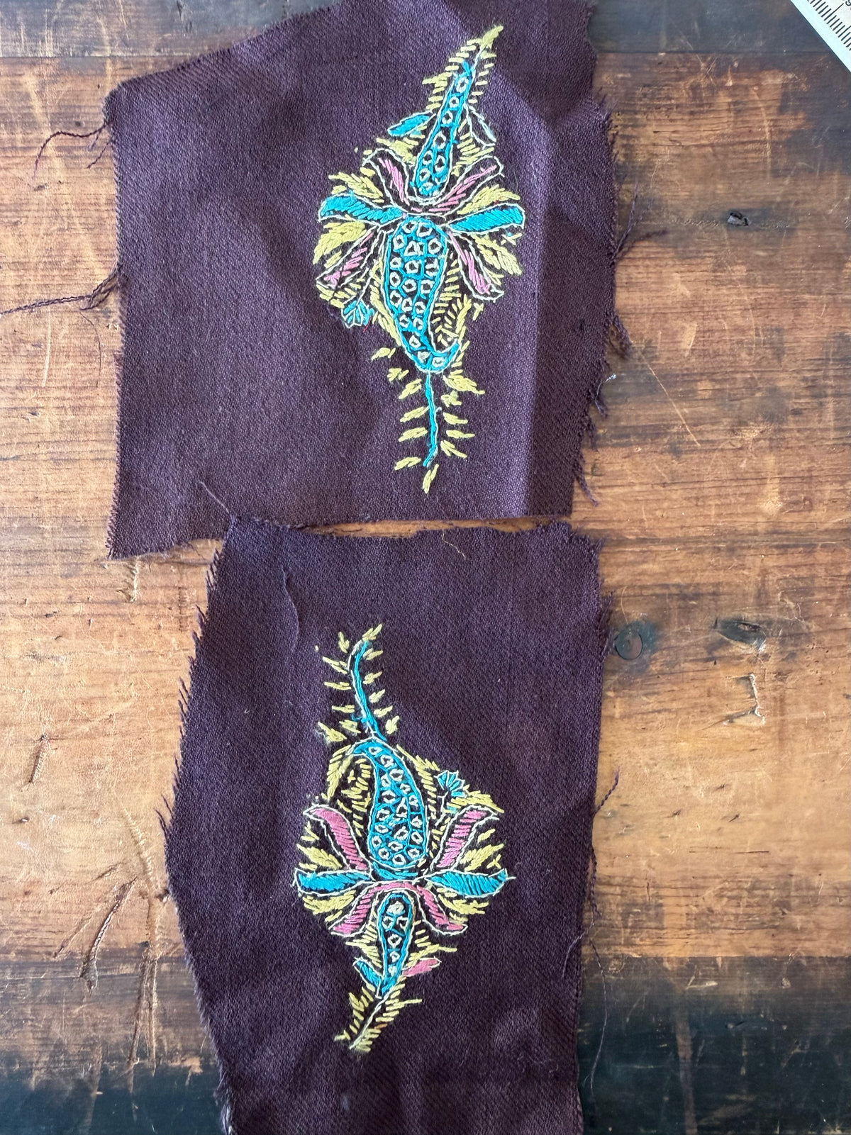 Vintage Wool Embroidered Patch From India – 2 Pieces