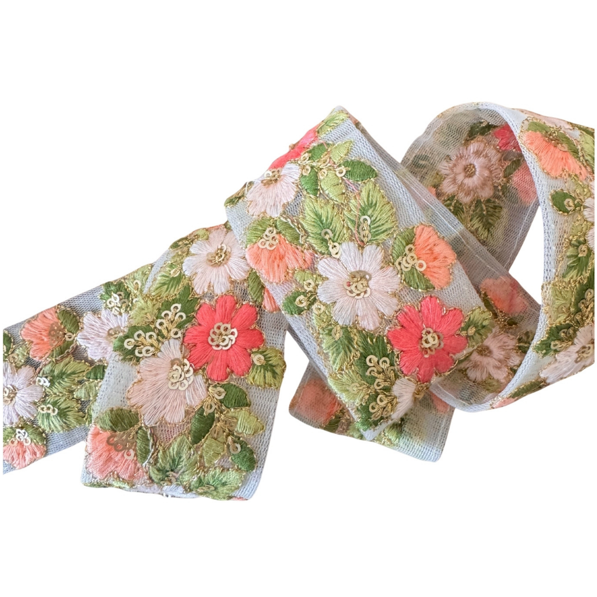 White & Pink Delicate Floral Ribbon