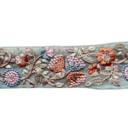 White ribbon With Rust & Pink Floral
