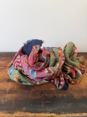 Wool Silk Blend Scarves – Green & Orange