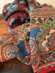 Wool Silk Blend Scarves – Red & Blue